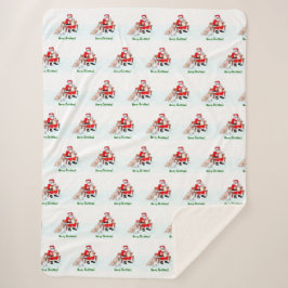 Manta Sherpa Feliz Navidad! Papá Noel con gato y perro