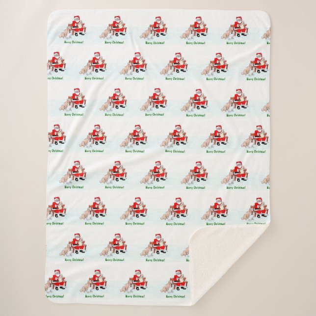 Manta Sherpa Feliz Navidad! Papá Noel con gato y perro (Anverso)