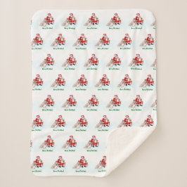 Manta Sherpa Feliz Navidad! Papá Noel con gato y perro