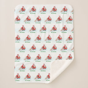 Manta Sherpa Feliz Navidad! Papá Noel con gato y perro