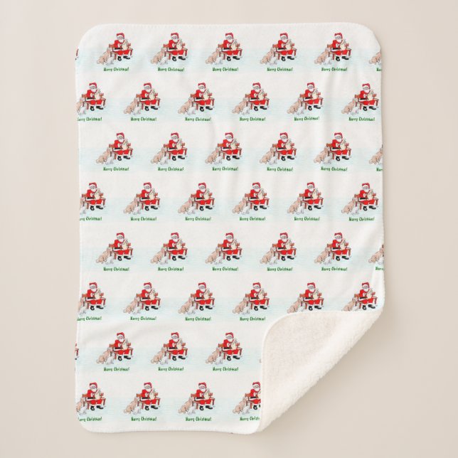 Manta Sherpa Feliz Navidad! Papá Noel con gato y perro (Anverso)