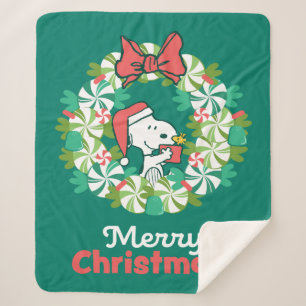 Manta Sherpa Feliz Navidad Peppermination Wreath