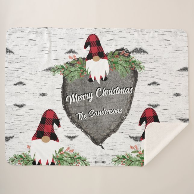 Manta Sherpa Feliz Navidad Red Buffalo Plaid Gnomes (Anverso (horizontal))