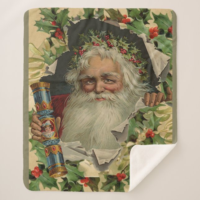 Manta Sherpa Feliz Navidad Santa Claus Clásico antiguo (Anverso)