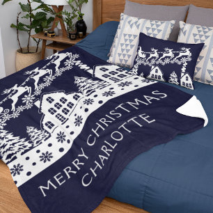 Manta Sherpa Feliz Navidad Santa Invierno Snowflakes Nombre