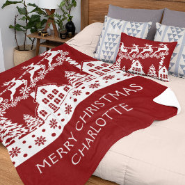 Manta Sherpa Feliz Navidad Santa Invierno Snowflakes Nombre