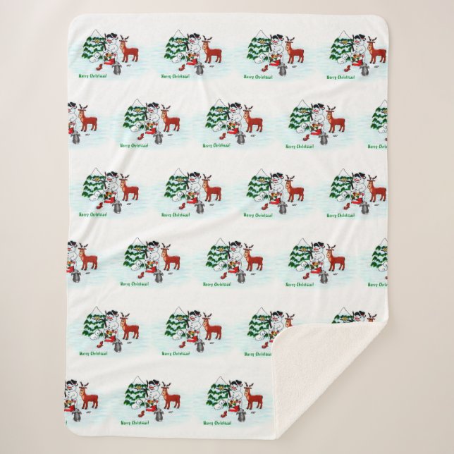 Manta Sherpa ¡Feliz Navidad! Snowman con sus amigos (Anverso)