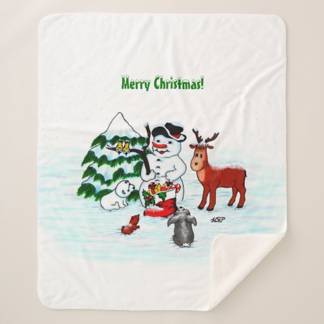 Manta Sherpa ¡Feliz Navidad! Snowman con sus amigos (Anverso)