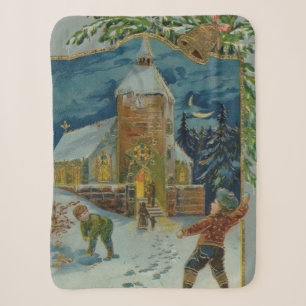 Manta Sherpa Feliz Navidad - Tarjeta postal vintage de pelea de