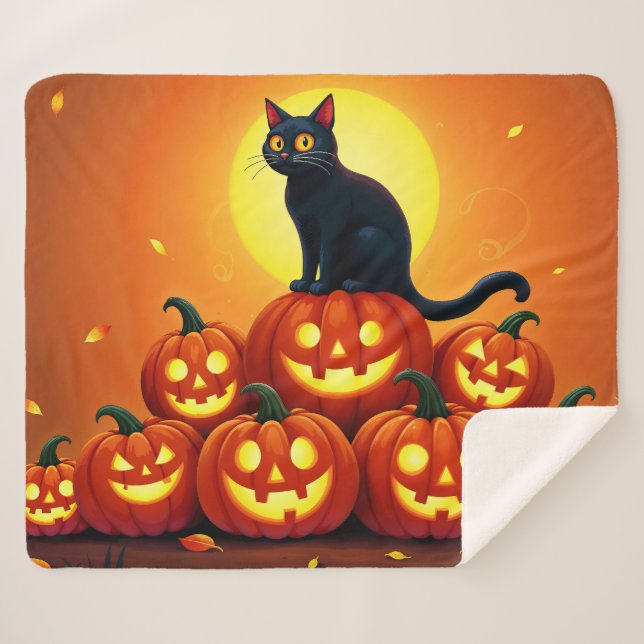 Manta Sherpa Festividad otoño arte Halloween negro amigo felino (Anverso (horizontal))