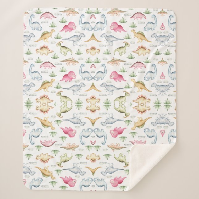 Manta Sherpa Fiesta de cumpleaños de dinosaurios rosados, fiest (Anverso)