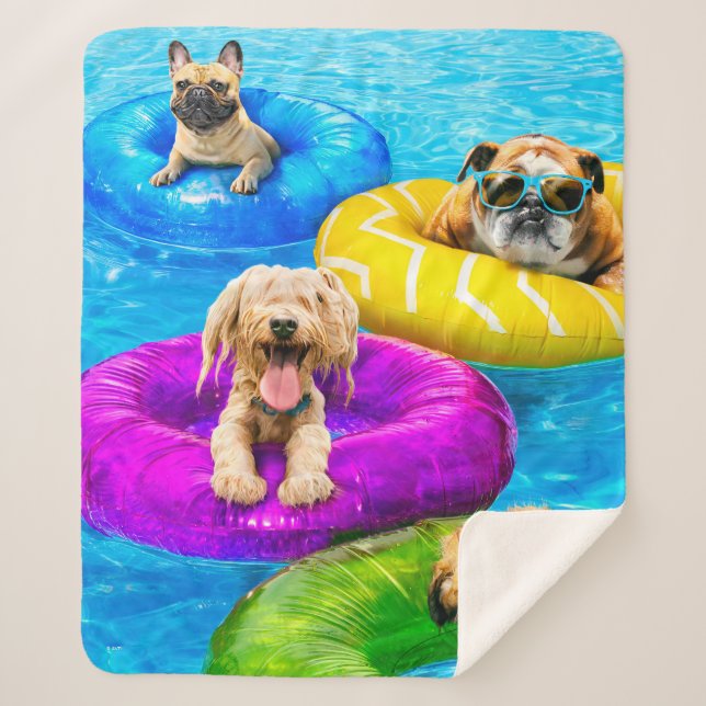 Manta Sherpa Fiesta de perros en la piscina (Anverso)