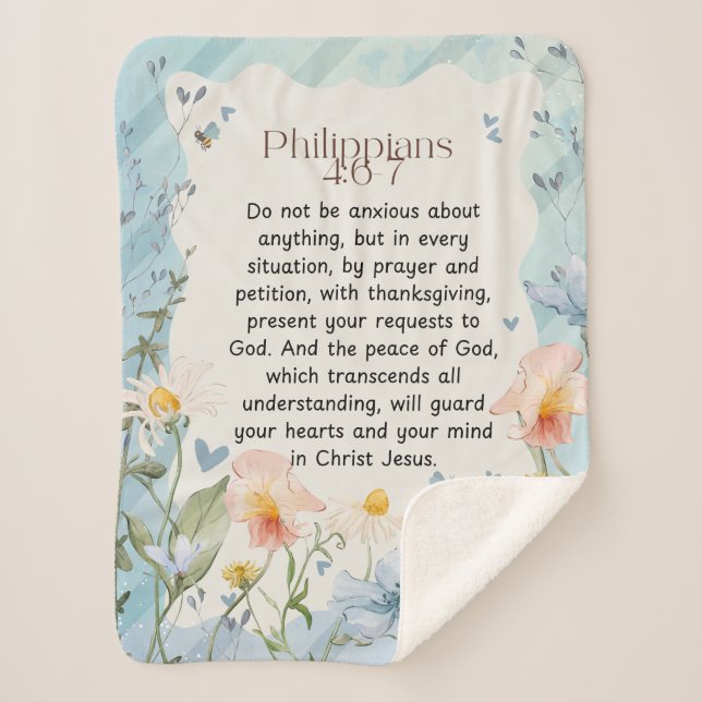 Manta Sherpa Filipinas 4:6-7 Biblia cristiana Verse acuarela (Anverso)