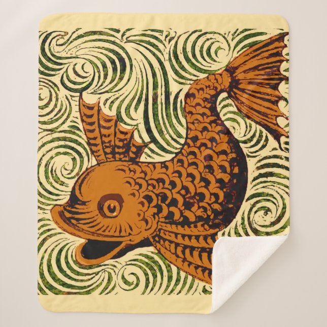 Manta Sherpa Fish Antiguo Tile Antiguo arte (Anverso)