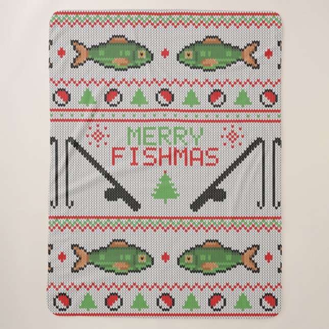 Manta Sherpa Fish Ugly Navidad Sweater (Anverso)