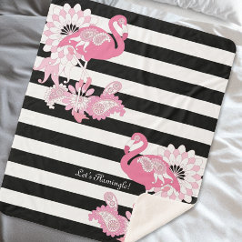 Manta Sherpa Flamenco Rosa Caprichoso con Rayas Blancas y Negra
