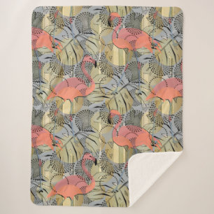 Manta Sherpa Flamencos en un fondo abstracto.