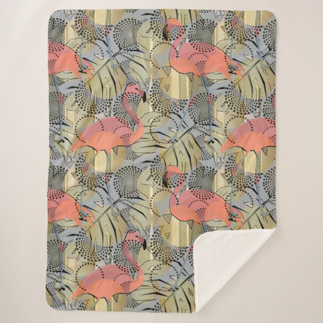 Manta Sherpa Flamencos en un fondo abstracto. (Anverso)