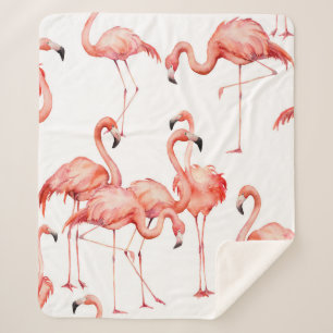Manta Sherpa Flamingo acuarela sin costuras. Pintado de mano