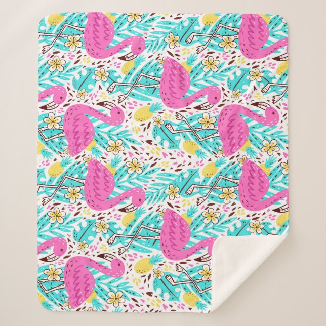 Manta Sherpa Flamingo de verano tropical: elementos de patrón b (Anverso)