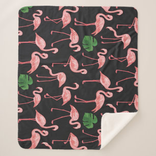 Manta Sherpa Flamingo Elegance: Vieja Monstera Fusión.