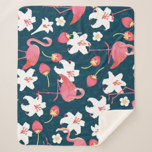 Manta Sherpa Flamingo Lilies: Diseño Vintage Tropical.