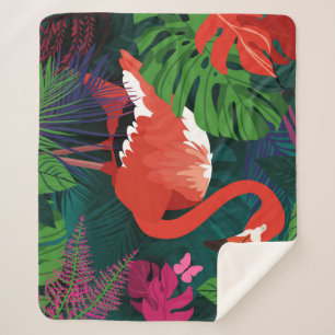 Manta Sherpa Flamingo rosa: Armonía de mariposa tropical.