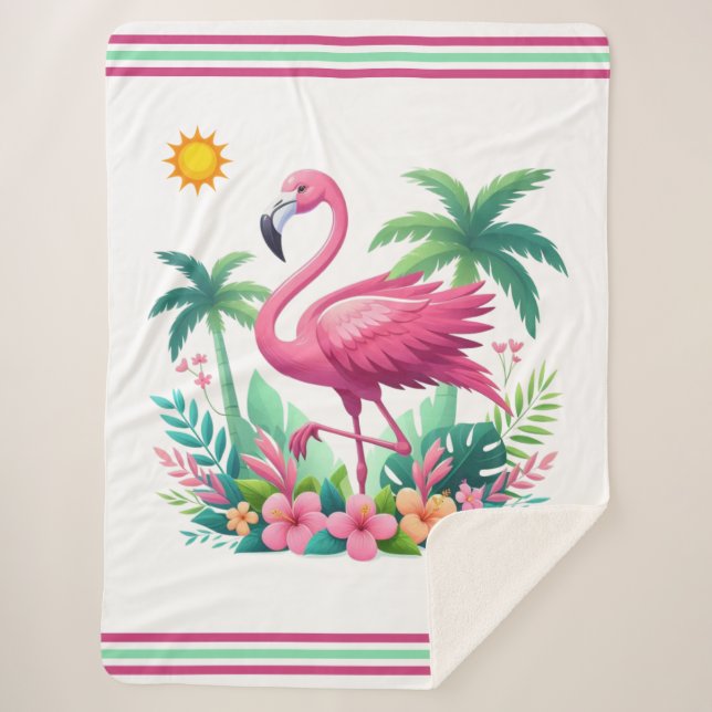 Manta Sherpa Flamingo rosa de Florida/Tropical (Anverso)