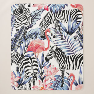 Manta Sherpa Flamingo rosa exótico, cebra en verano de fondo b