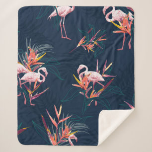 Manta Sherpa Flamingo tropical hawaiano con ave de paraíso flo
