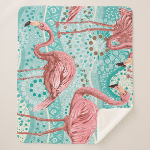 Manta Sherpa Flamingo Tropical: Papel de fondo floral vintage