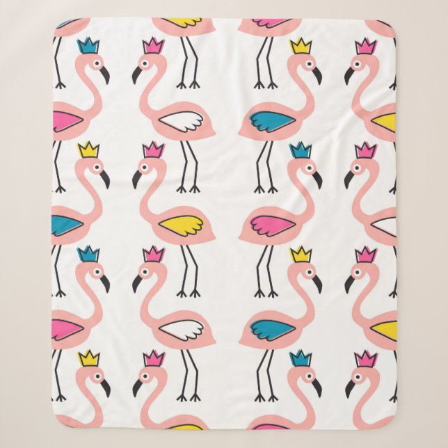 Manta Sherpa Flamingo with crown seamless pattern. (Anverso)