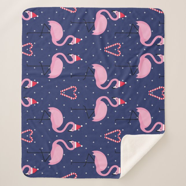 Manta Sherpa Flamingo Xmas Gorra Candy Pattern (Anverso)