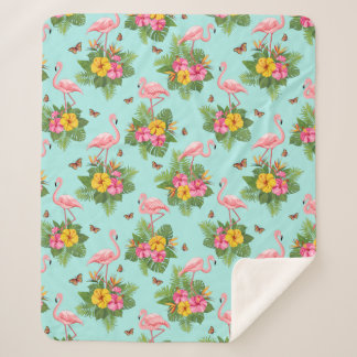 Manta Sherpa Flamingo y mariposas 2
