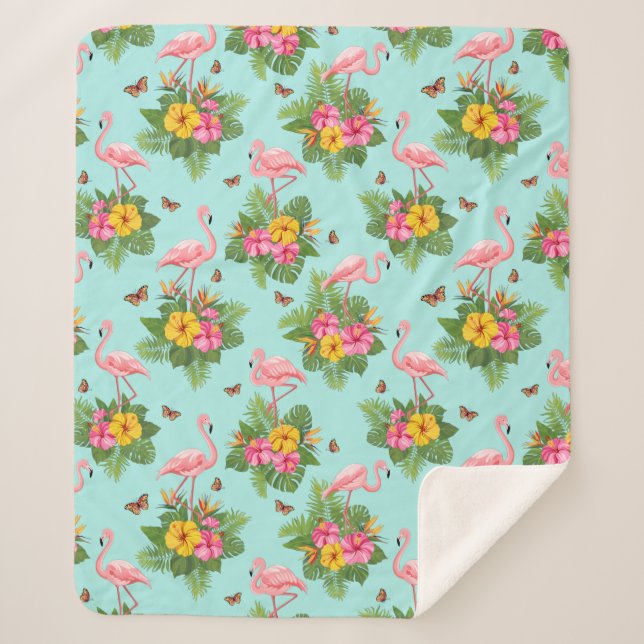 Manta Sherpa Flamingo y mariposas 2 (Anverso)