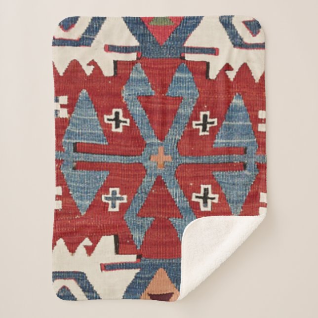 Manta Sherpa Flecha azul de diamante Konya II Cobertura roja  (Anverso)