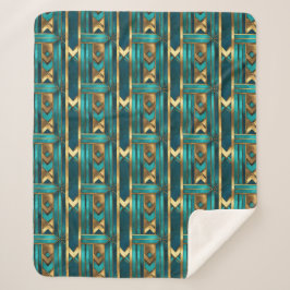 Manta Sherpa Flechas geométricas Art Deco, oro y turquesa