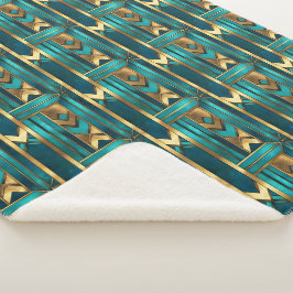 Manta Sherpa Flechas geométricas Art Deco, oro y turquesa