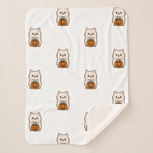 Manta Sherpa Fleecedeken Halloween – Schattige Pomeranian (Anverso)