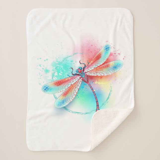 Manta Sherpa Fléon roja sobre fondo acuarela (Anverso)