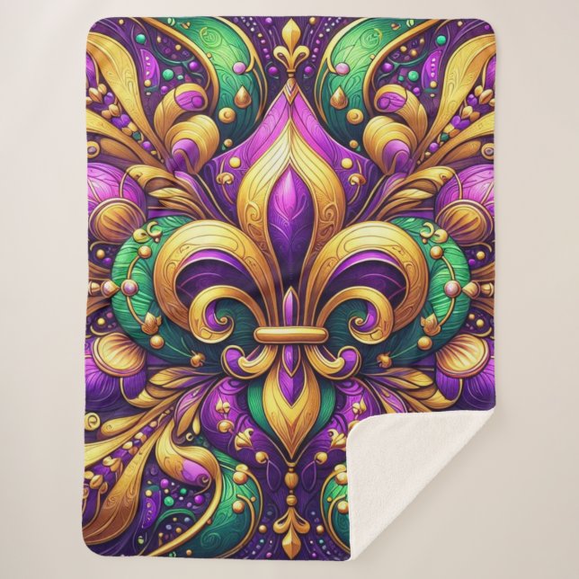 Manta Sherpa fleur de lis mardi gras (Anverso)