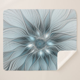 Manta Sherpa Flor abstracta alegre azul gris fractal floral