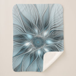 Manta Sherpa Flor abstracta alegre de flores azules grises frac
