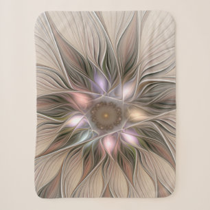 Manta Sherpa Flor alegre Abstracto Fractal floral Beige Brown