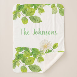 Manta Sherpa Flor blanca y jardín de hojas verdes