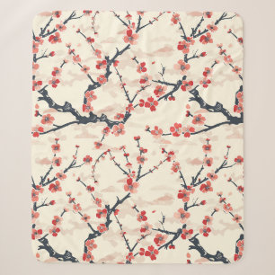 Manta Sherpa Flor de Coral Rojo Ume Japonés Patrón de Onda de M