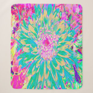 Manta Sherpa Flor de Dahlia verde y rosa caliente decorativa Ve