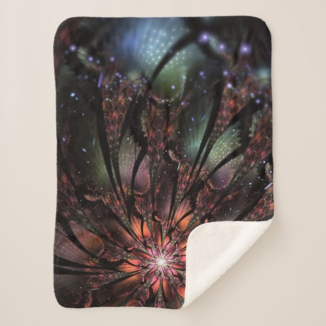Manta Sherpa Flor de fantasía fractal suave y delicada (Anverso)