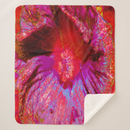 Manta Sherpa Flor de Hibiscus Rojo Retro Trippy Psicodélico