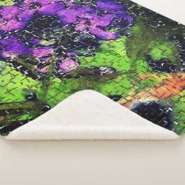 Manta Sherpa Flor de lino y hojas envejecidas en mosaico esculp